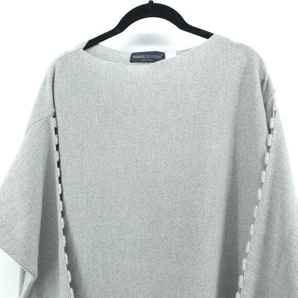 Emanuel's Story Quiet Luxury Light Grey Boat Neck Boxy Sweater Crochet Detail L - Picture 2 of 9